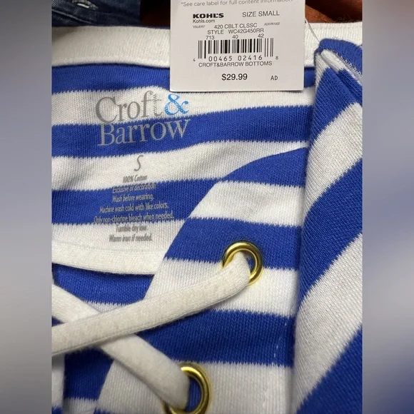 NEW Woman’s Croft & Barrows Knit Lace-Up Neck T-Shirt Blue/White Striped Dress S - Picture 5 of 6
